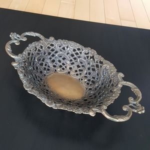 Vintage Brass Basket with Filigree Design